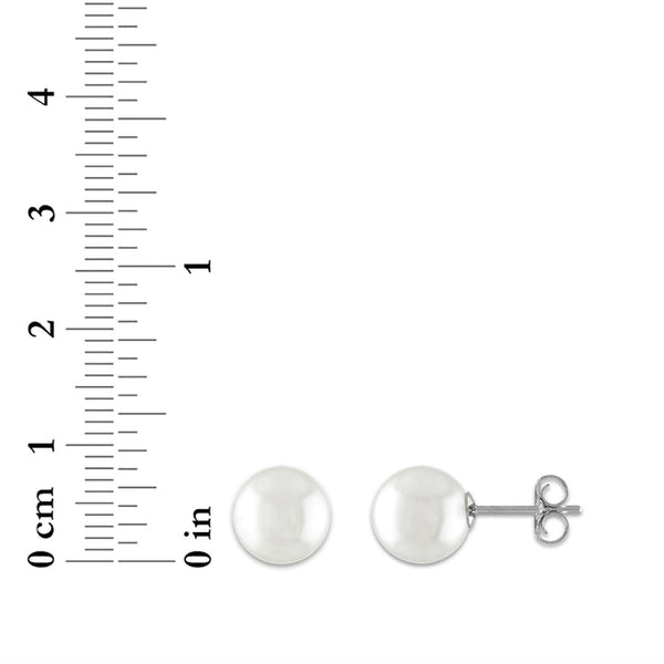 8MM Round Shell Pearl Stud Earrings in Sterling Silver