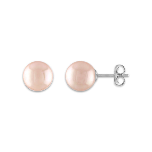 8MM Round Shell Pearl Stud Earrings in Sterling Silver