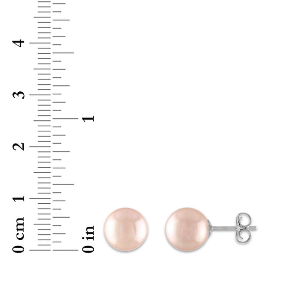 8MM Round Shell Pearl Stud Earrings in Sterling Silver