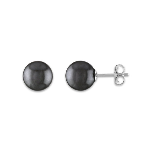 8MM Round Shell Pearl Stud Earrings in Sterling Silver