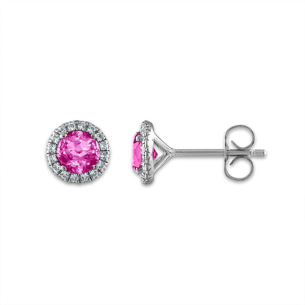 5MM Round Pink Sapphire and White Sapphire Birthstone Stud Earrings in Sterling Silver