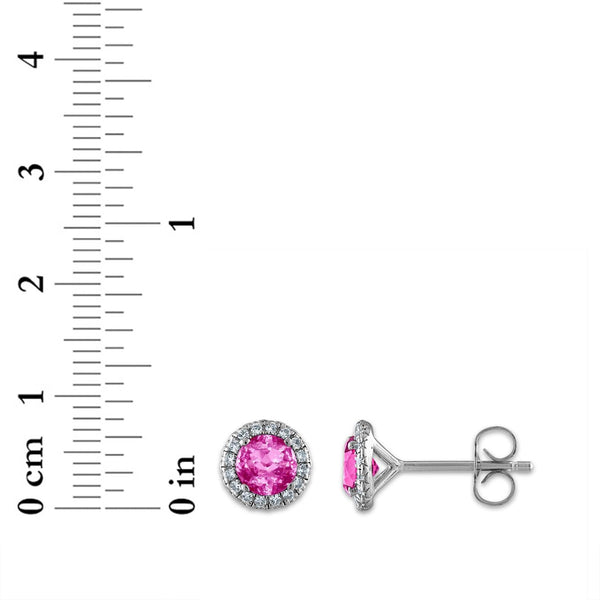 5MM Round Pink Sapphire and White Sapphire Birthstone Stud Earrings in Sterling Silver