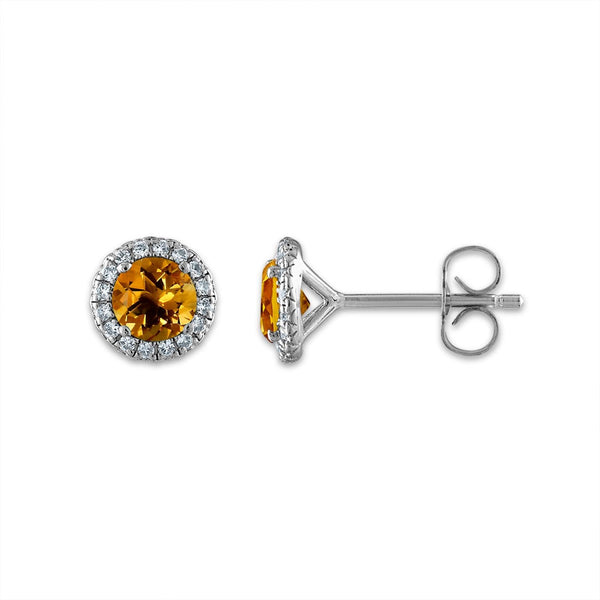 5MM Round Citrine and White Sapphire Birthstone Earrings in Sterling Silver