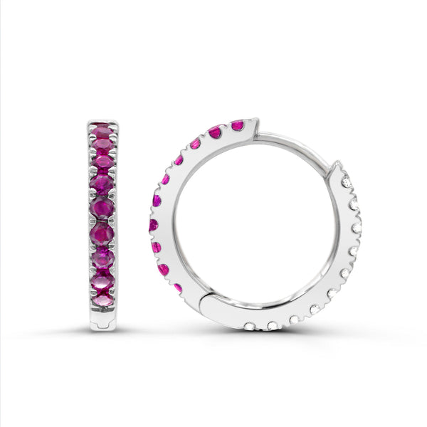 Created Ruby and White Sapphire Reversible Hoop Earrings in Sterling Silver