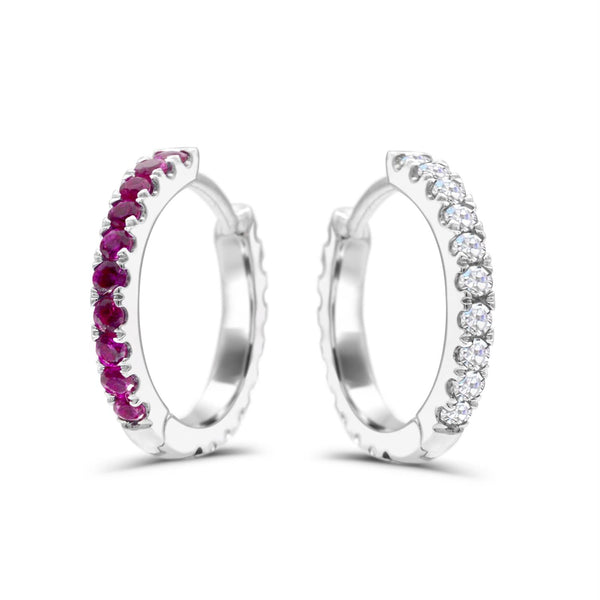 Created Ruby and White Sapphire Reversible Hoop Earrings in Sterling Silver