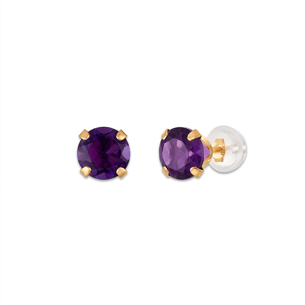 Amethyst Birthstone Stud Earrings in 10KT Gold