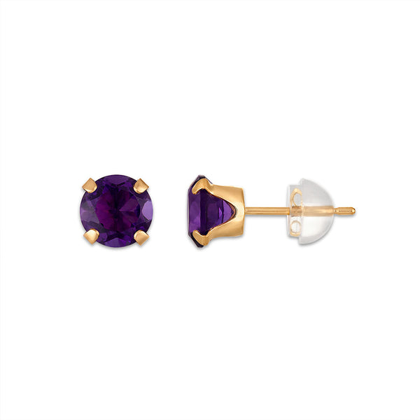 Amethyst Birthstone Stud Earrings in 10KT Gold