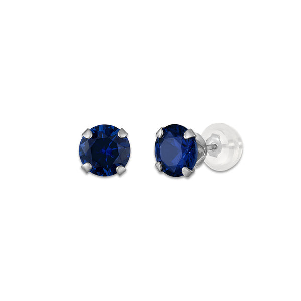 Blue Sapphire Birthstone Stud Earrings in 10KT Gold