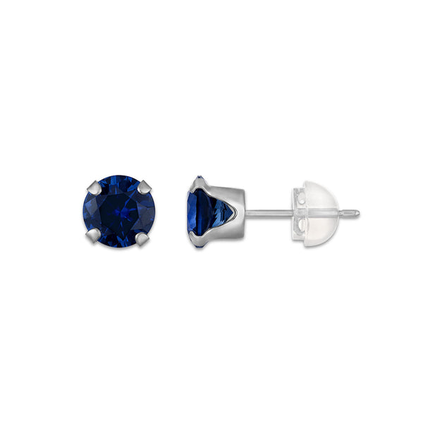 Blue Sapphire Birthstone Stud Earrings in 10KT Gold