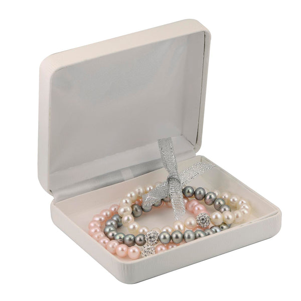 6MM White Pink Grey Pearl 3-Piece Stretch Bracelet