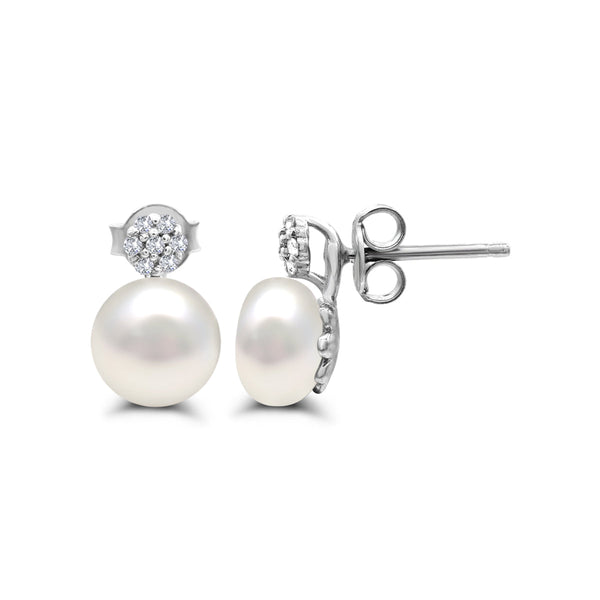 Pearl and White Sapphire Ring Pendant Earrings Set in Sterling Silver