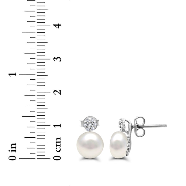 Pearl and White Sapphire Ring Pendant Earrings Set in Sterling Silver