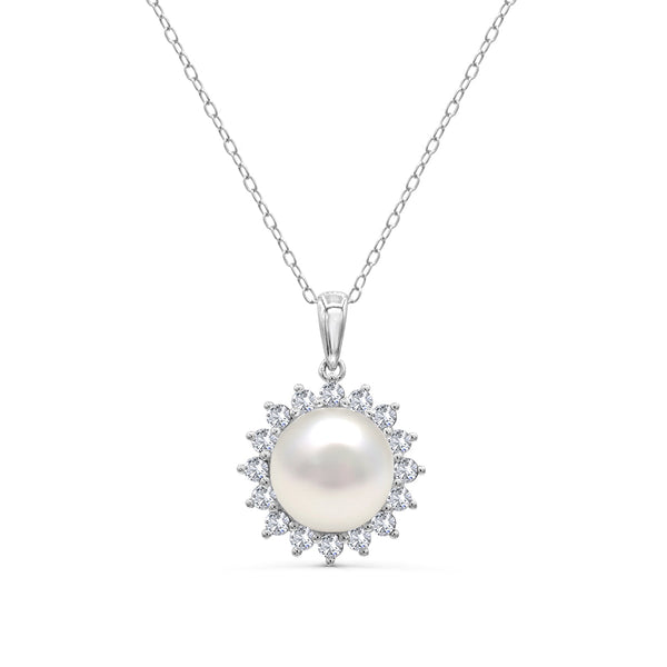 Round Pearl and Sapphire Box Set 18-inch Pendant in Sterling Silver