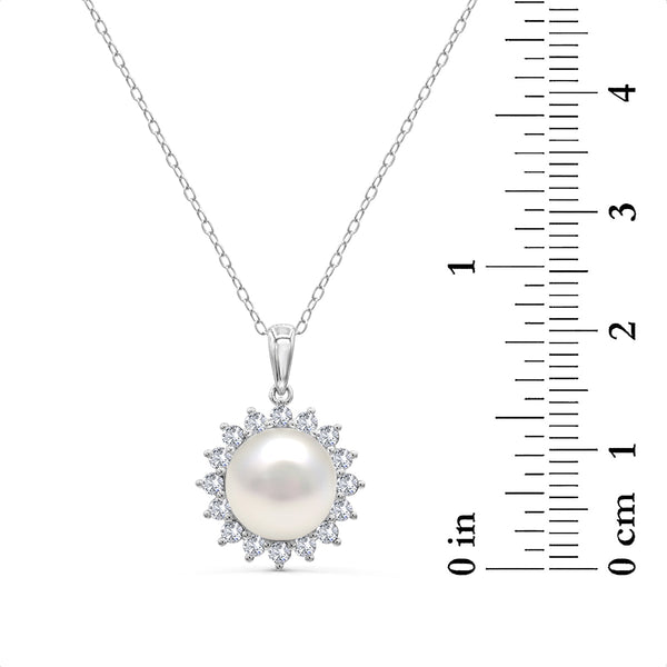 Round Pearl and Sapphire Box Set 18-inch Pendant in Sterling Silver