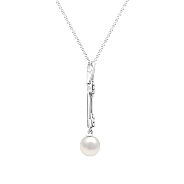 8.5X9MM Round Pearl and White Sapphire 18-inch Pendant in Sterling Silver