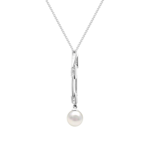 8.5X9MM Round Pearl and White Sapphire 18-inch Pendant in Sterling Silver