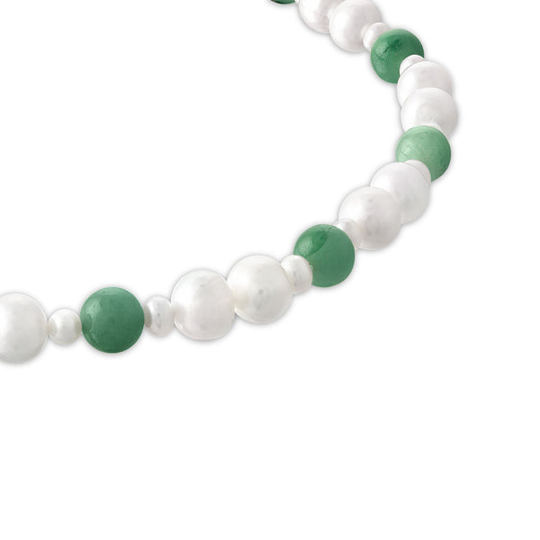 8MM Round Jade and Fresh Water Pearl 18-inch Necklace in 14KT Yellow Gold