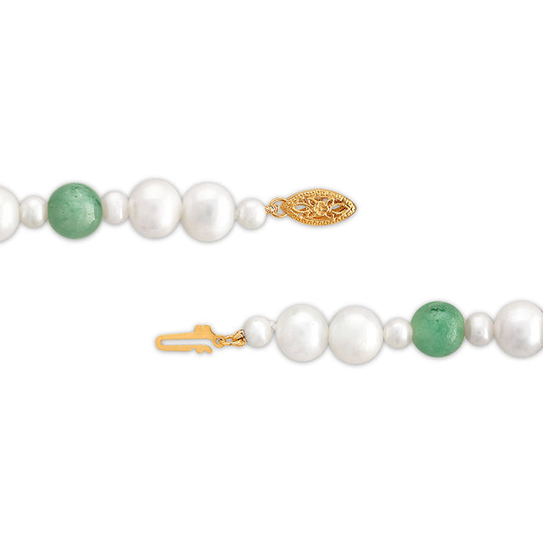 8MM Round Jade and Fresh Water Pearl 18-inch Necklace in 14KT Yellow Gold