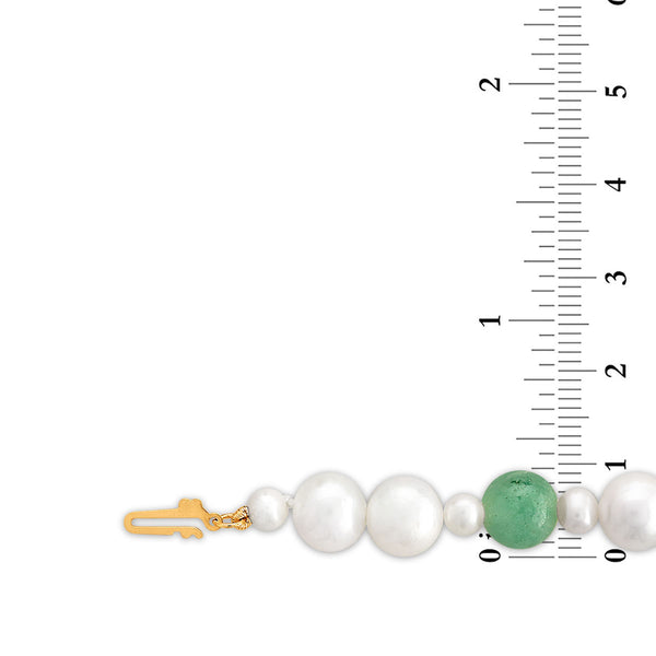 8MM Round Jade and Fresh Water Pearl 18-inch Necklace in 14KT Yellow Gold