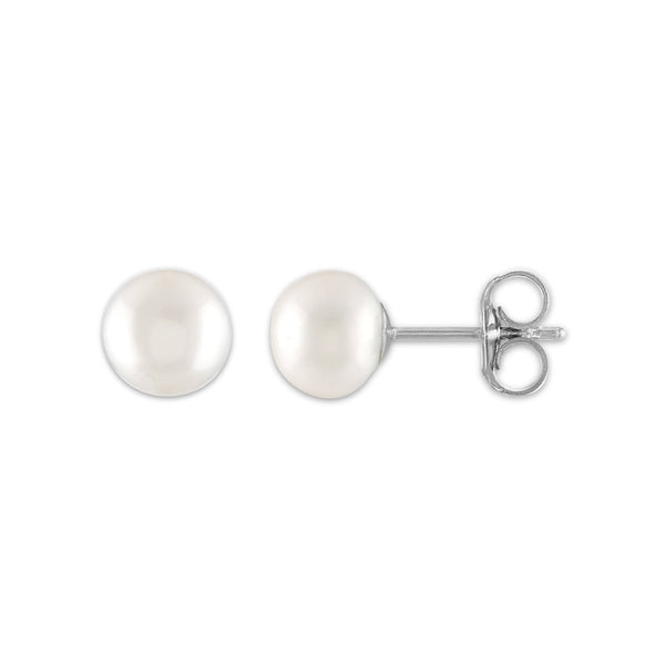 6MM Pearl 18-inch Necklace Bracelet Earrings Set in Rhodium Plated Sterling Silver