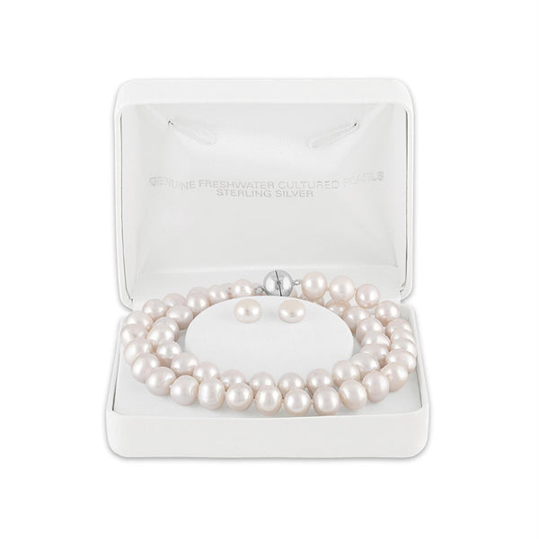 8MM Pearl 18-inch Necklace and Earrings Set in Sterling Silver