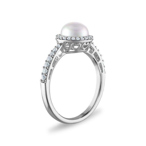 Pearl and White Sapphire 3-Piece Set in Rhodium Plated Sterling Silver