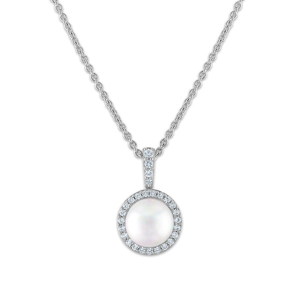 Pearl and White Sapphire 3-Piece Set in Rhodium Plated Sterling Silver