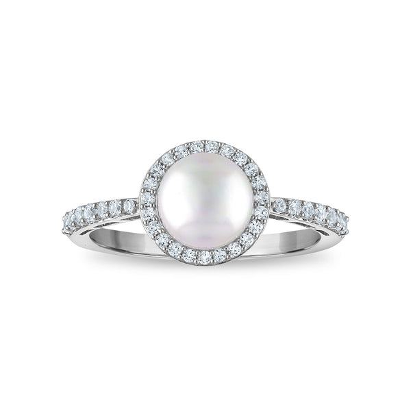 Pearl and White Sapphire 3-Piece Set in Rhodium Plated Sterling Silver