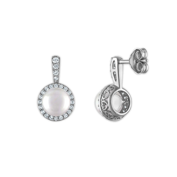 Pearl and White Sapphire 3-Piece Set in Rhodium Plated Sterling Silver