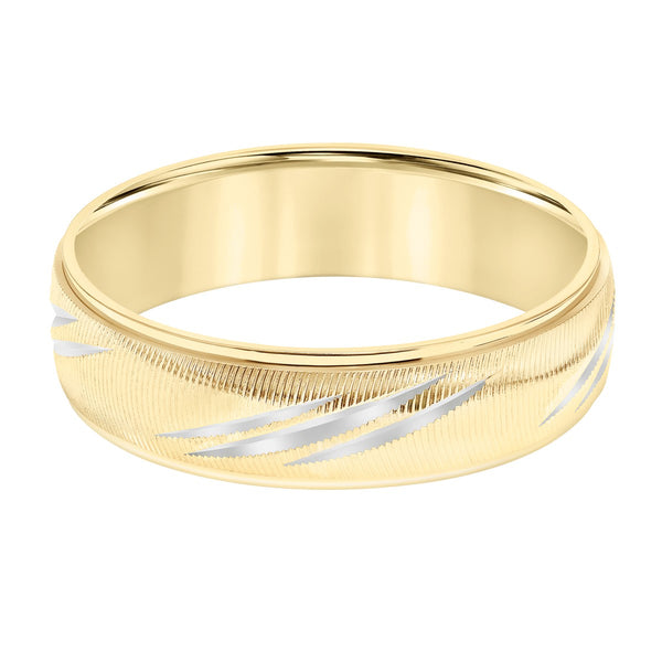 6MM Diagonal Cut Design Wedding Ring in 10KT Yellow Gold