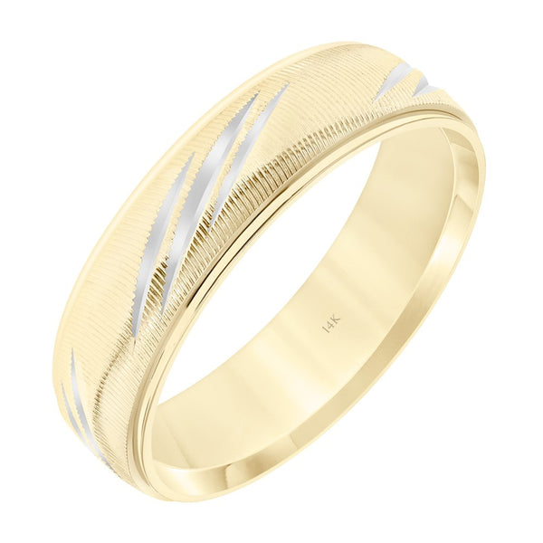 6MM Diagonal Cut Design Wedding Ring in 10KT Yellow Gold