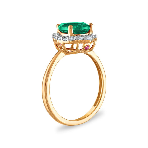 LoveSong EcoLove 10X7MM Pear Emerald and Diamond Halo Ring in 10KT Yellow Gold