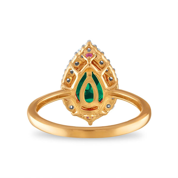 LoveSong EcoLove 10X7MM Pear Emerald and Diamond Halo Ring in 10KT Yellow Gold