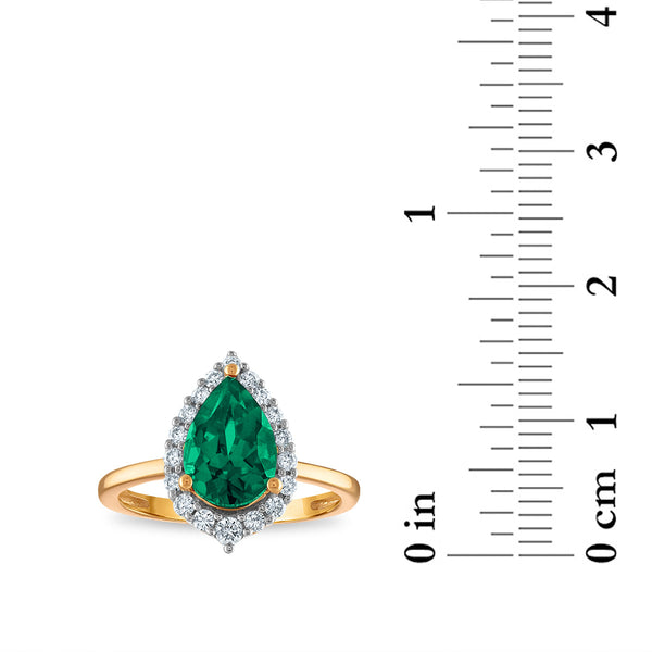 LoveSong EcoLove 10X7MM Pear Emerald and Diamond Halo Ring in 10KT Yellow Gold