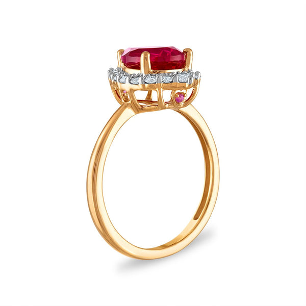 LoveSong EcoLove 10X7MM Pear Ruby and Diamond Halo Ring in 10KT Yellow Gold