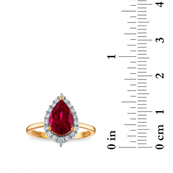 LoveSong EcoLove 10X7MM Pear Ruby and Diamond Halo Ring in 10KT Yellow Gold