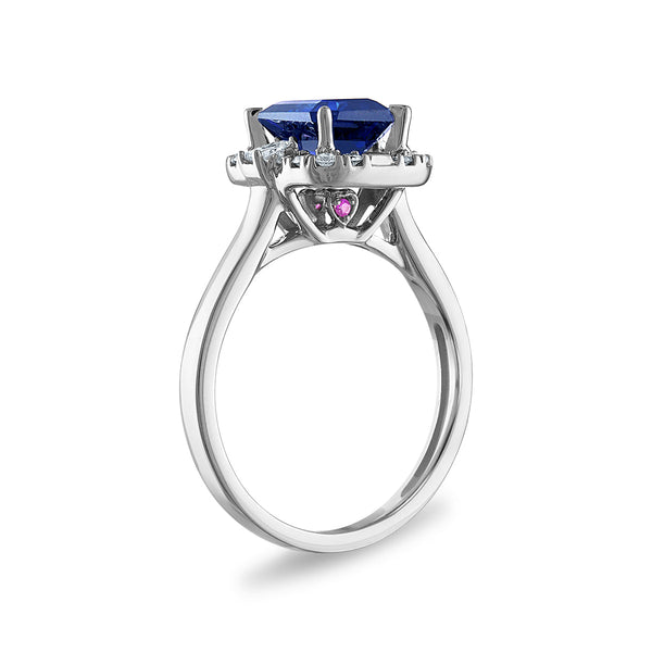 Created Blue Sapphire and Lab Grown Diamond Ring in 10KT White Gold