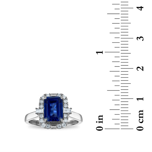 Created Blue Sapphire and Lab Grown Diamond Ring in 10KT White Gold