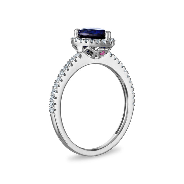 LoveSong EcoLove Blue Sapphire and Diamond Halo Bridal Set in 10KT White Gold