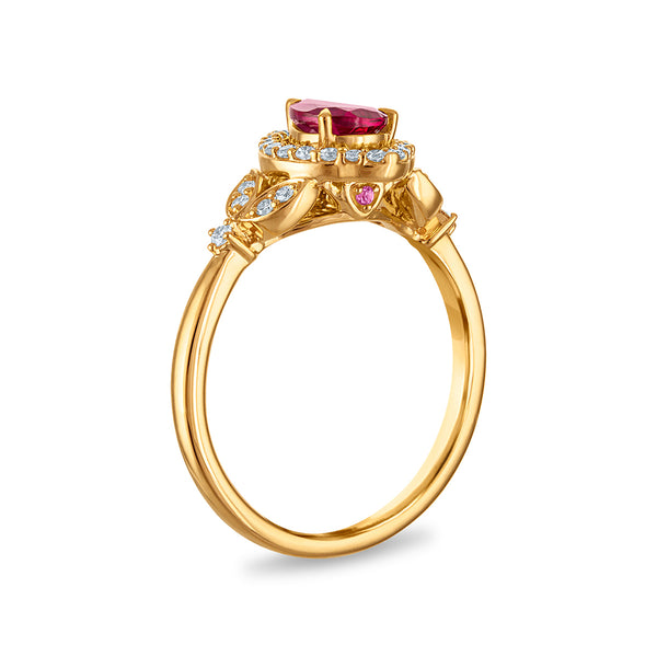 LoveSong EcoLove Pear Ruby and Lab Grown Diamond Halo Ring in 10KT Yellow Gold