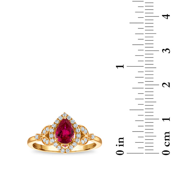 LoveSong EcoLove Pear Ruby and Lab Grown Diamond Halo Ring in 10KT Yellow Gold