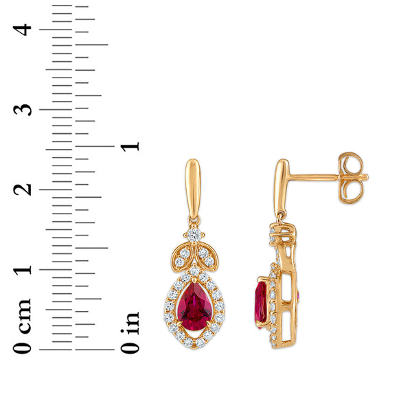 LoveSong EcoLove Pear Ruby and Lab Grown Diamond Drop & Dangle Earrings in 10KT Yellow Gold