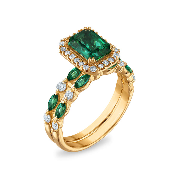 LoveSong EcoLove Emerald and Lab Grown Diamond Bridal Set in 10KT Yellow Gold