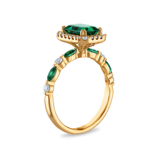 LoveSong EcoLove Emerald and Lab Grown Diamond Bridal Set in 10KT Yellow Gold