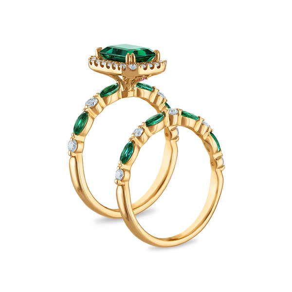 LoveSong EcoLove Emerald and Lab Grown Diamond Bridal Set in 10KT Yellow Gold