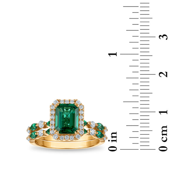 LoveSong EcoLove Emerald and Lab Grown Diamond Bridal Set in 10KT Yellow Gold