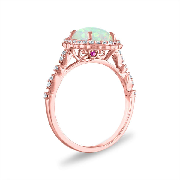 LoveSong 10X8MM Oval Opal and Diamond Halo Ring in 10KT Rose Gold