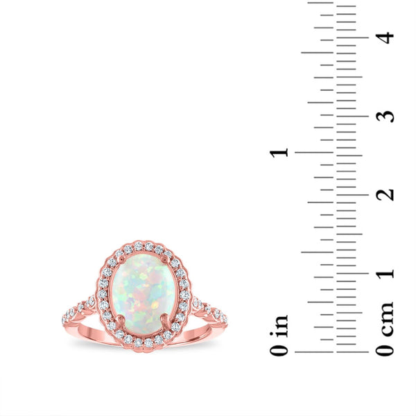 LoveSong 10X8MM Oval Opal and Diamond Halo Ring in 10KT Rose Gold