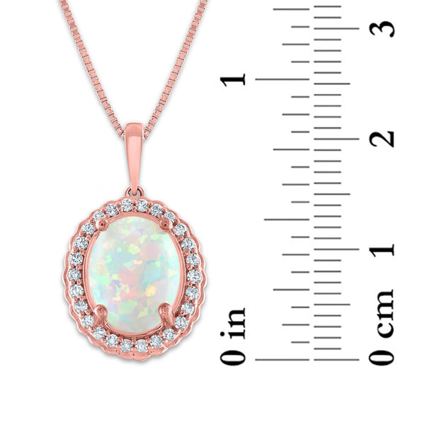 LoveSong 10X8MM Oval Opal and Diamond Halo 18-inch Pendant in 10KT Rose Gold