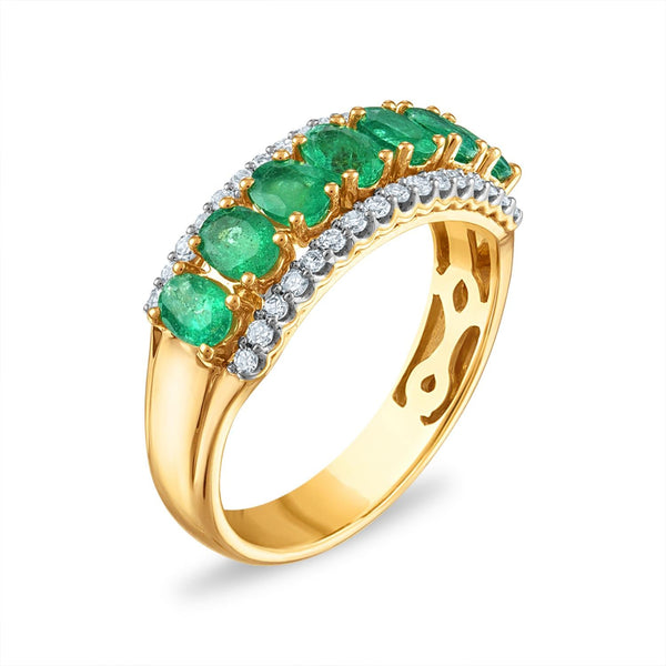 LoveSong 4X3MM Oval Emerald and Diamond Anniversary Ring in 10KT Yellow Gold